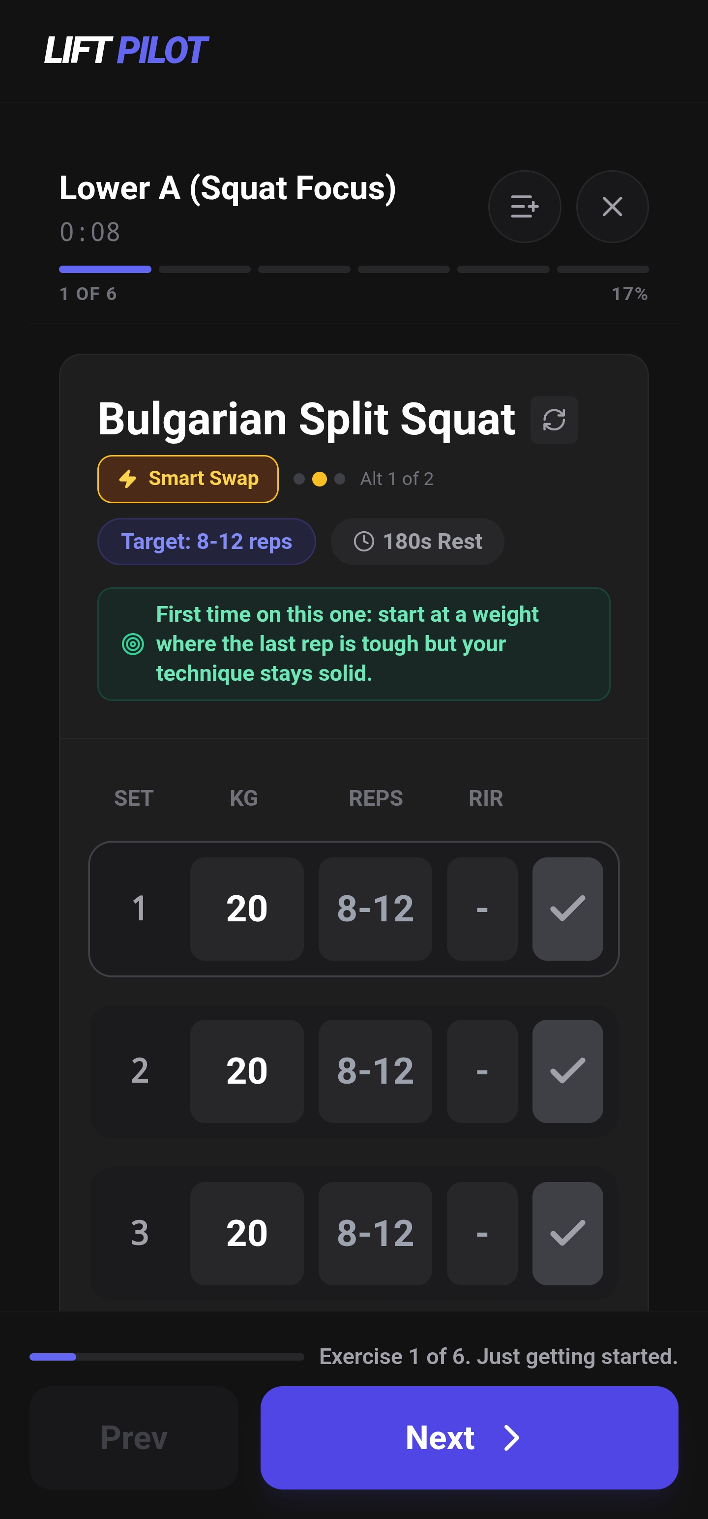 LiftPilot smart exercise swap